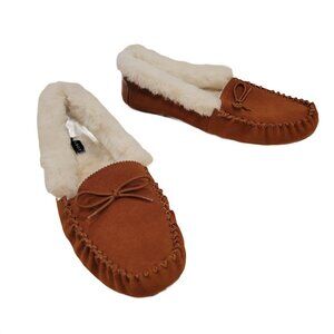 Talbot's Faux Fur Women's Leather Slippers, 10M, Red/Brick, New